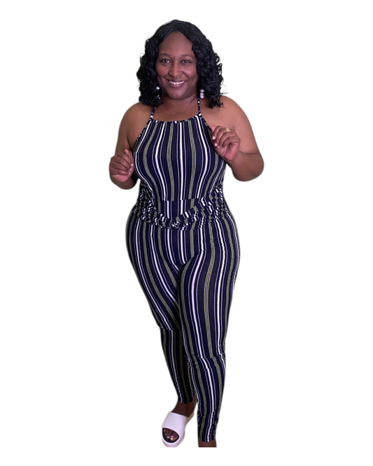 Vertical Vision Stripe Jumpsuit - Plus Size