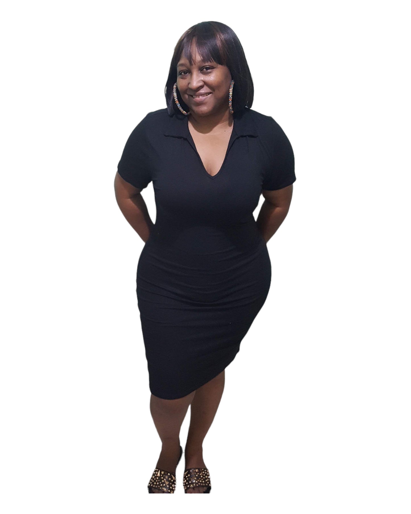 Trendy V Neck Dress - Black Plus Size