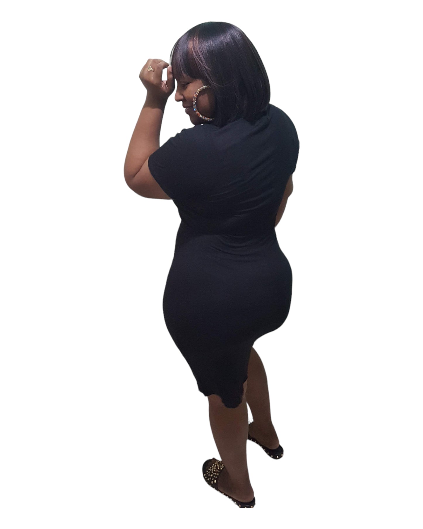 Trendy V Neck Dress - Black Plus Size