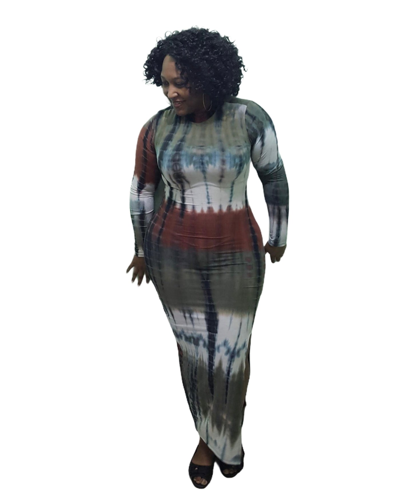 Vibing Tie Dye Maxi Dress - Olive Regular Size