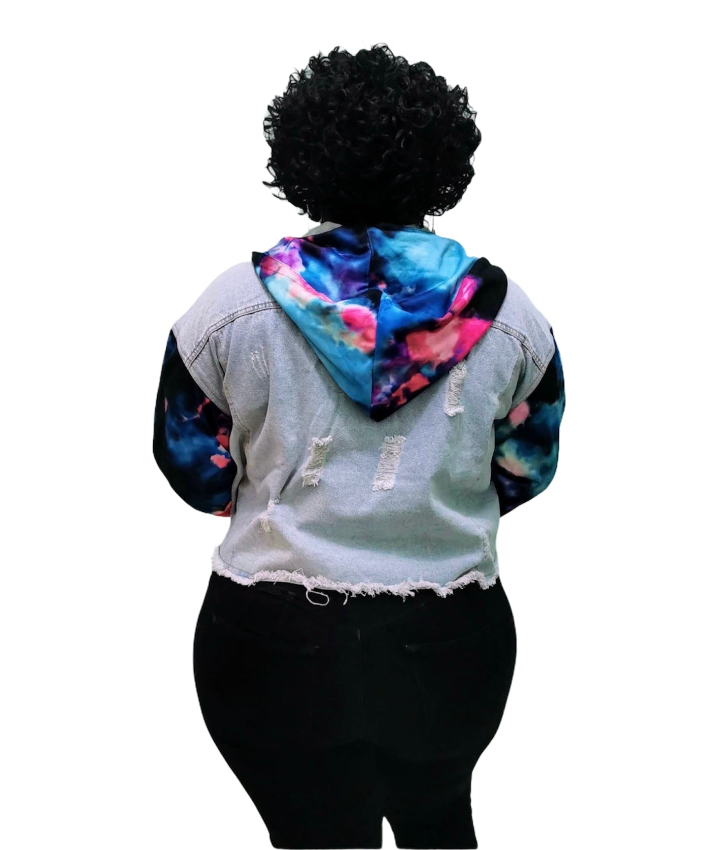 Detachable Denim Hood Jacket - Plus Size