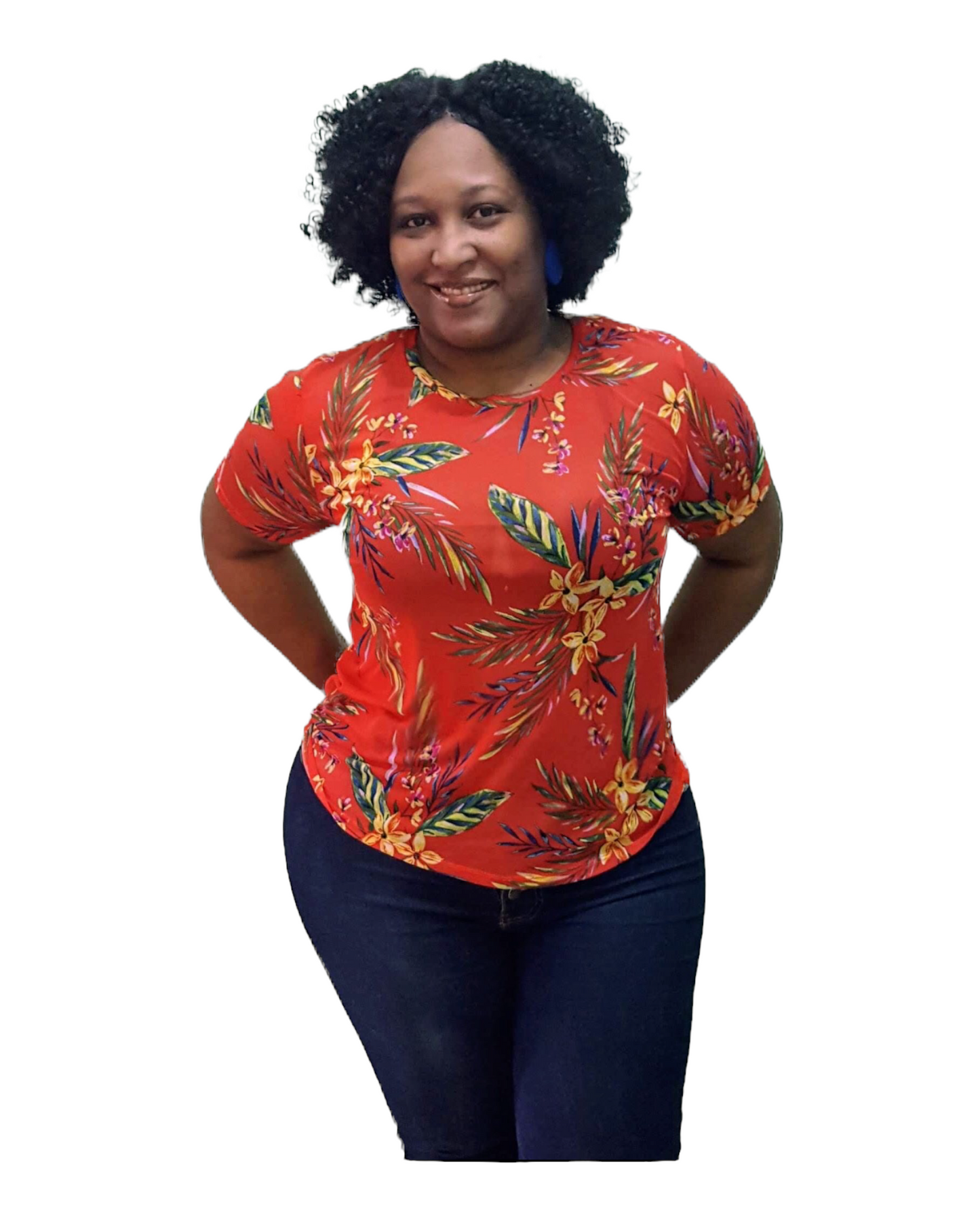 Mesh Top - Red Orange Plus Size