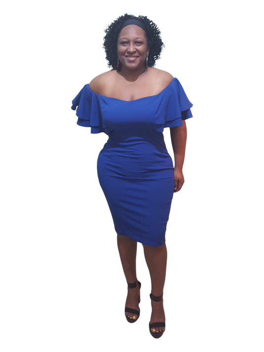Ruffle Me Blue Midi Dress - Plus Size