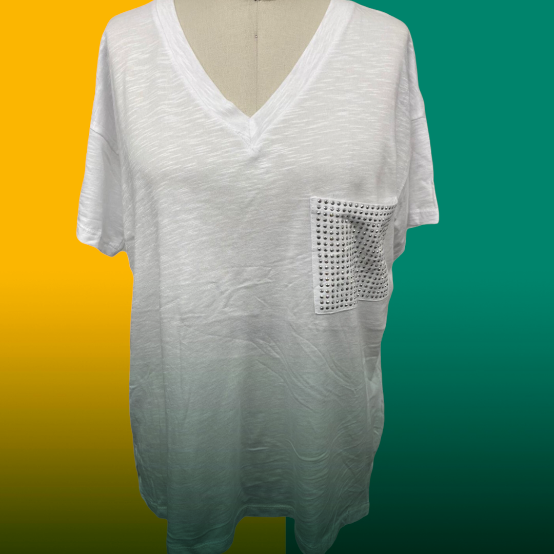 Rhinestone Pocket Top - Plus Size