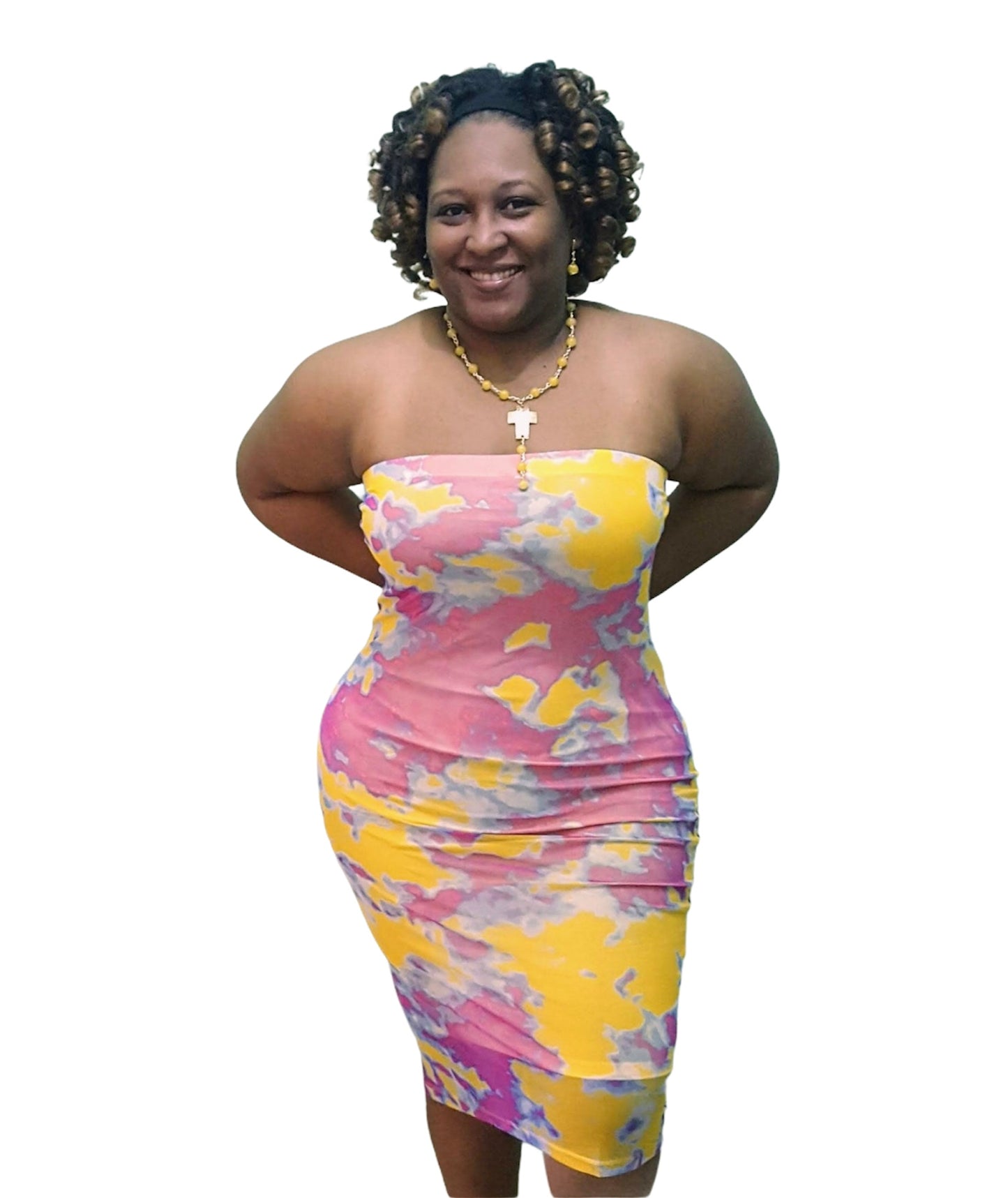 Mesh Tube Dress - Pink & Yellow Plus Size