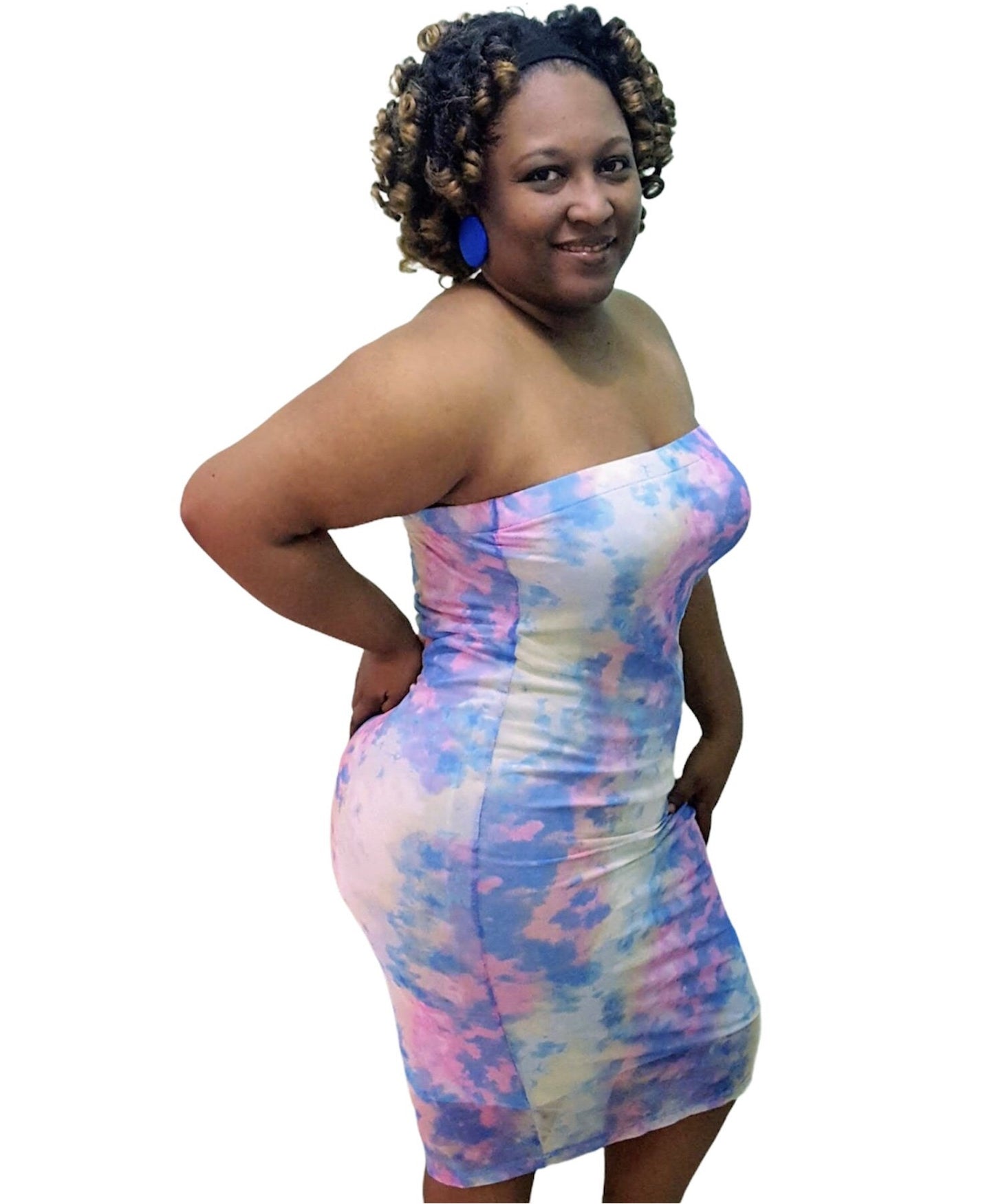 Mesh Tube Dress - Blue & Pink Plus Size