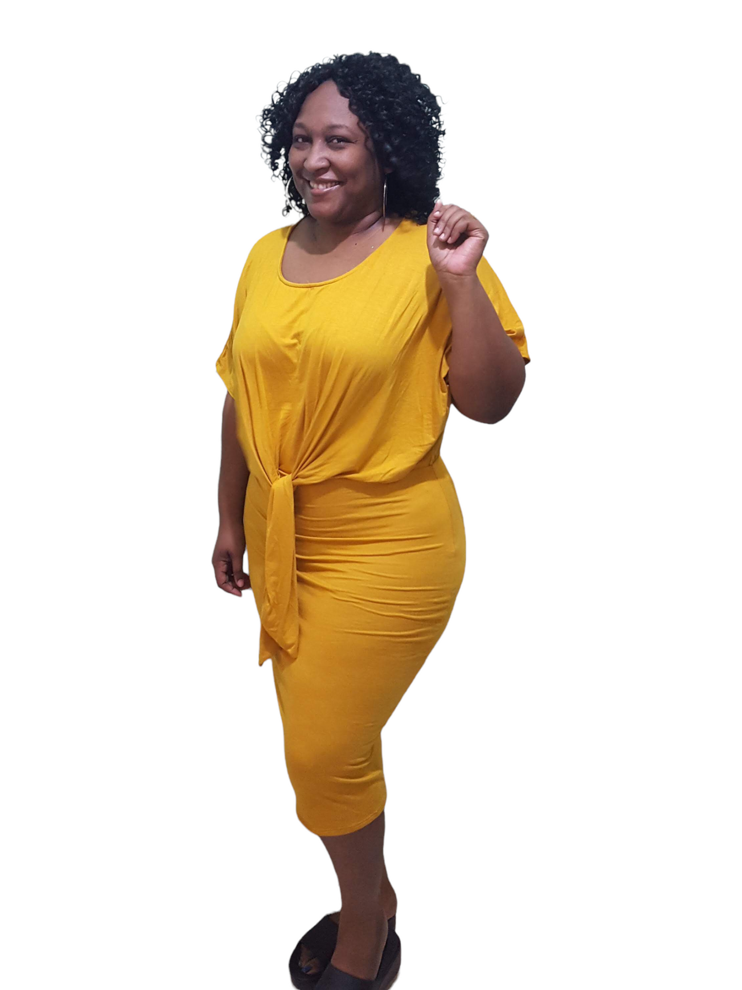 Effortless Tie Front Dress - Mustard Plus Size
