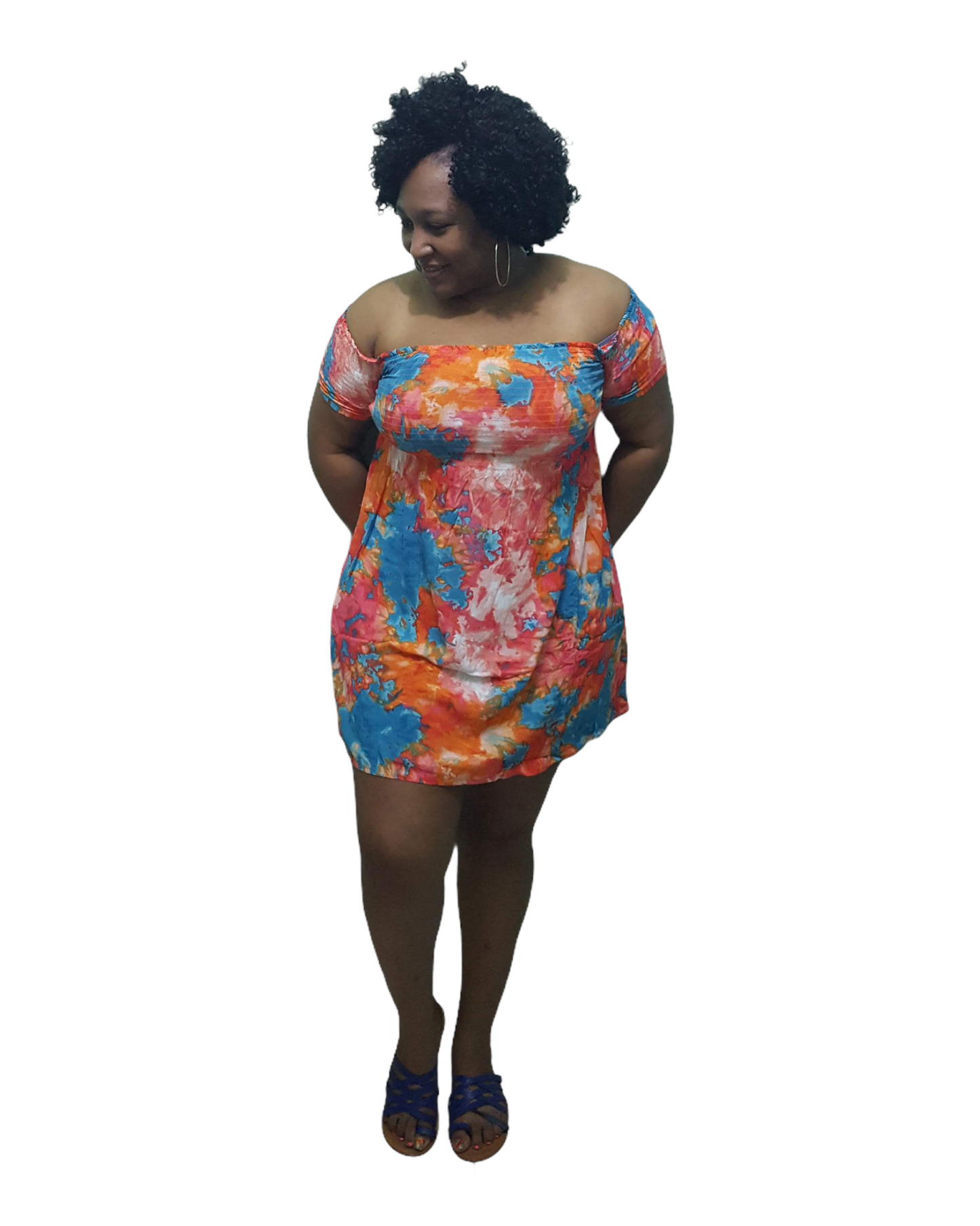 Jess Mini Dress - Orange and Teal Regular Size