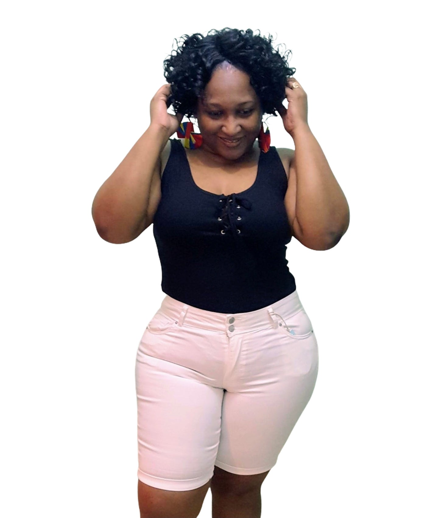 Push Up Bermuda Pant - White Plus Size