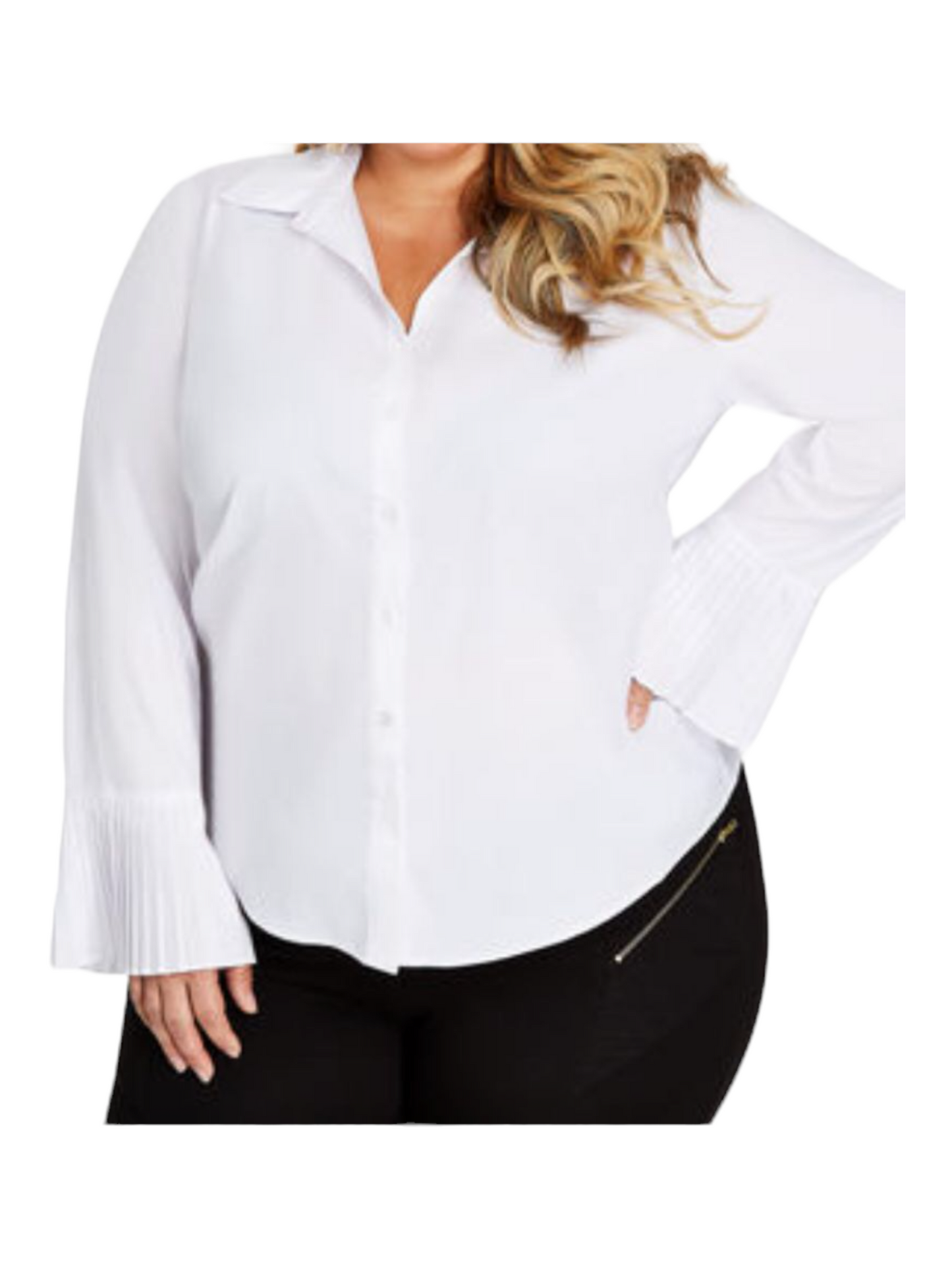 White Pleated Shirt - Plus Size