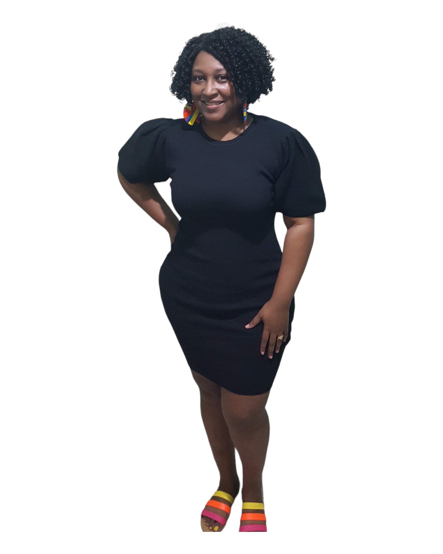 Puff Sleeve Bodycon Dress - Black Plus Size
