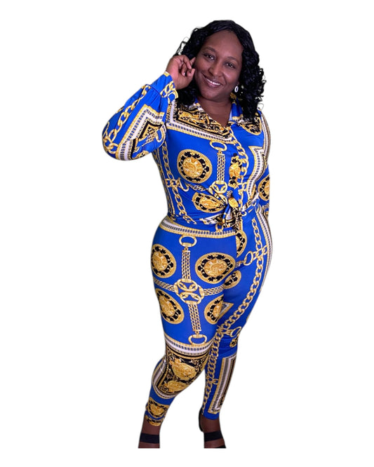 Royal Luxe Shirt and Leggings Set- Blue & Yellow Plus Size