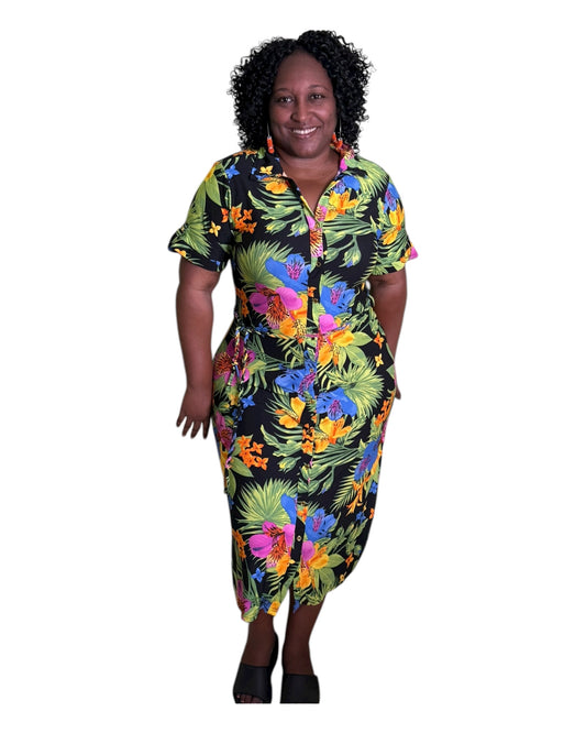 Tropical Escape Dress - Black Plus Size