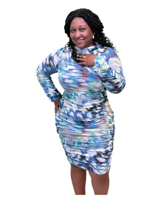 Azure Muse Ruched Dress - Plus Size