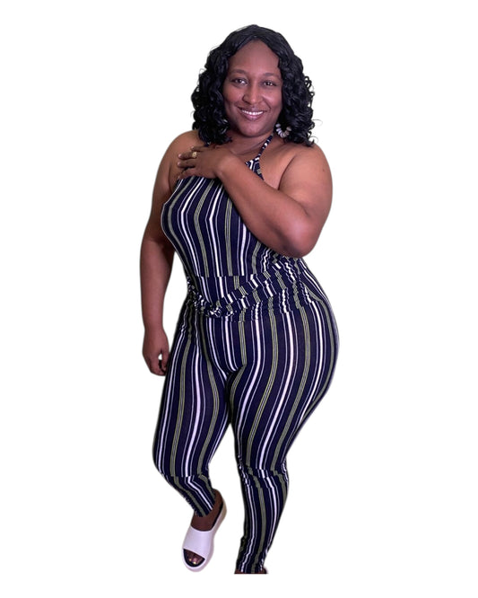 Vertical Vision Stripe Jumpsuit - Plus Size