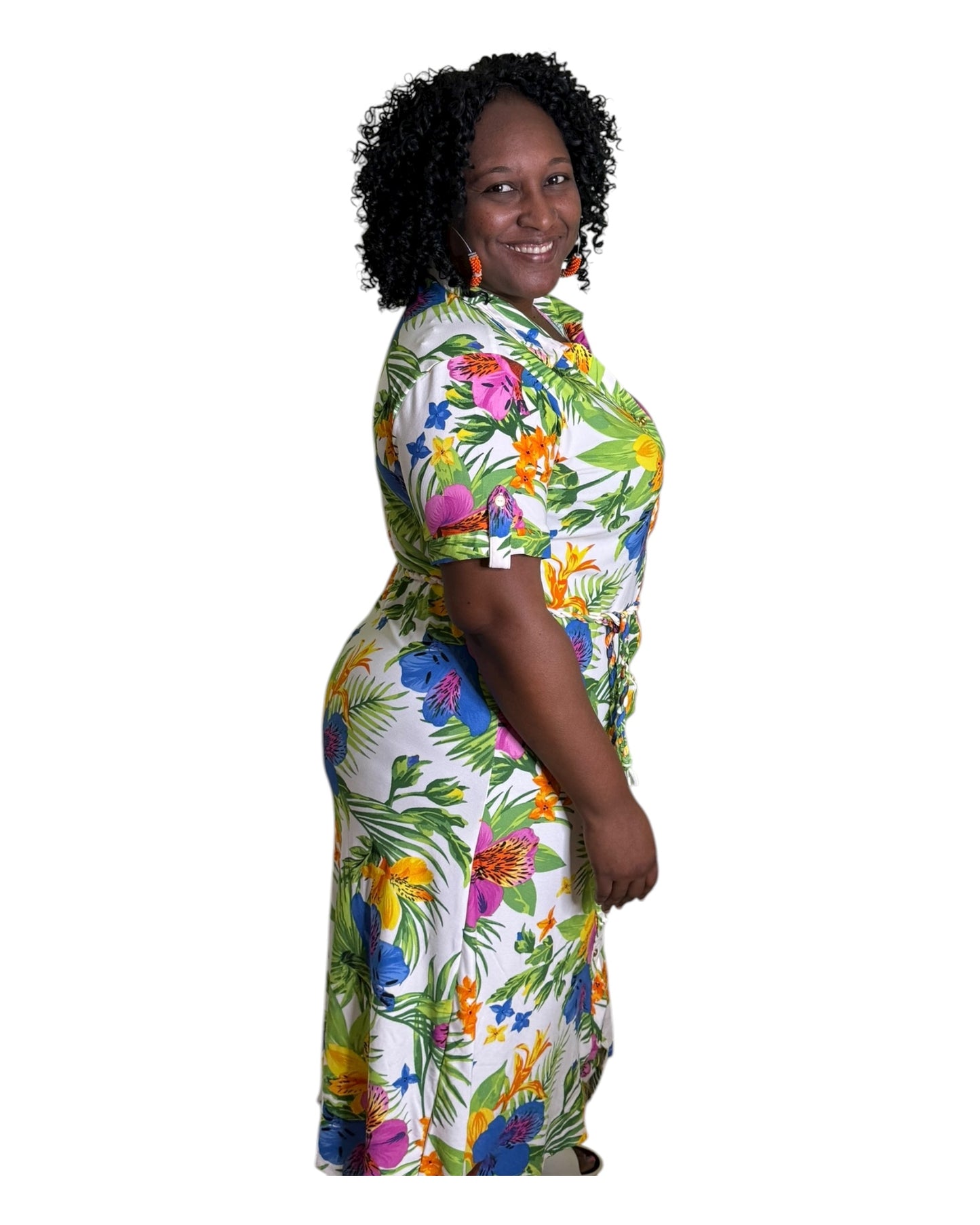 Tropical Escape Dress - White Plus Size
