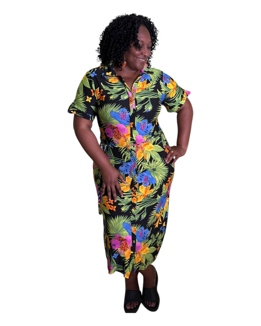 Tropical Escape Dress - Black Plus Size