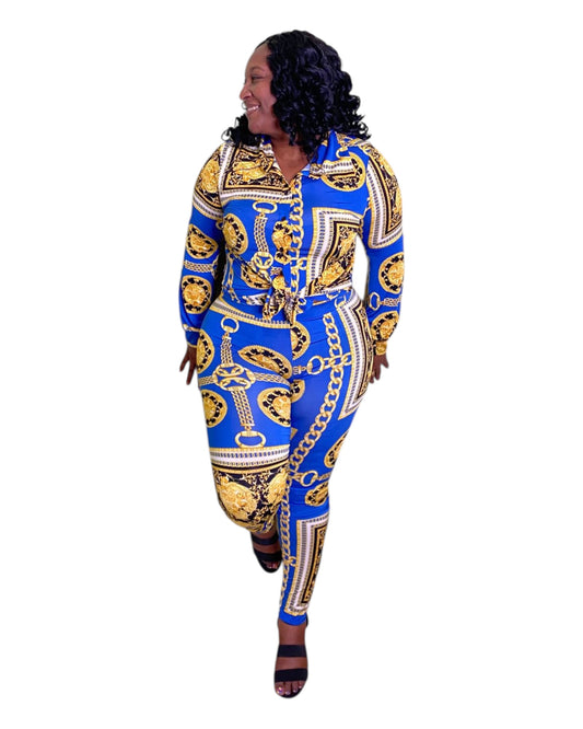 Royal Luxe Shirt and Leggings Set- Blue & Yellow Plus Size