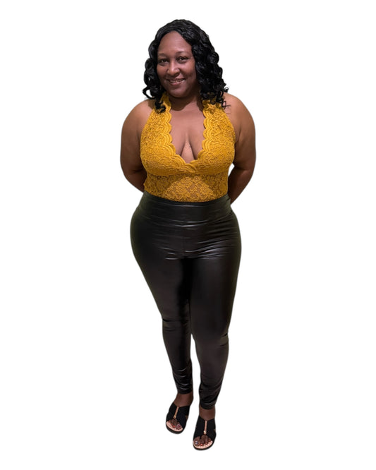 Lust Lace Bodysuit - Mustard Plus Size