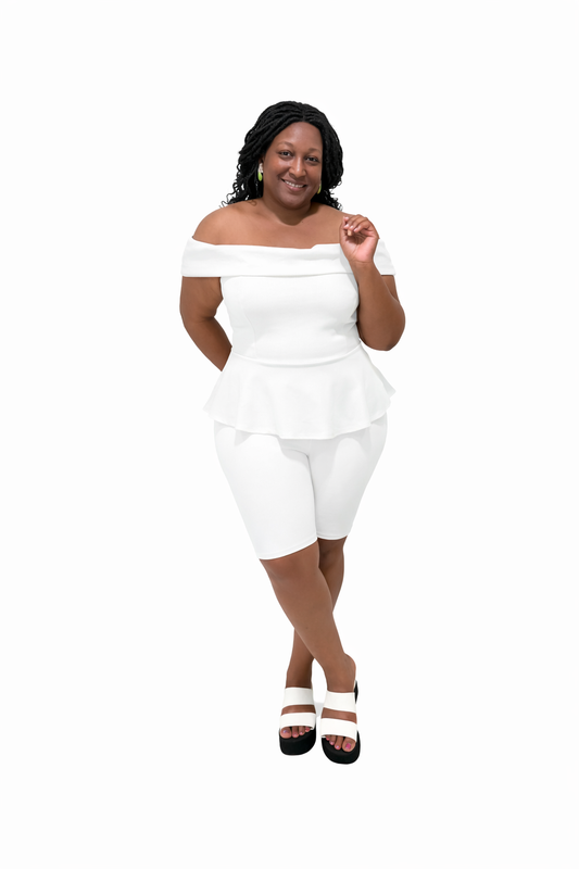 Reign Peplum Set- White Plus Size