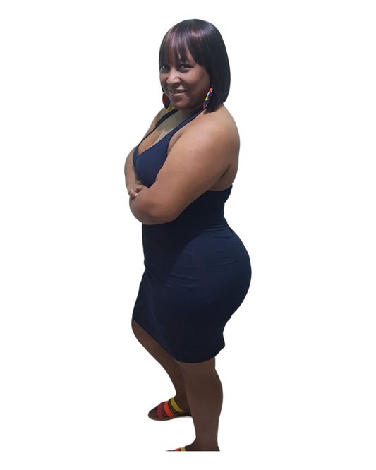 Foxy Halter Dress - Navy Regular Size