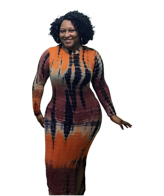 Vibing Tie Dye Maxi Dress - Rust Regular Size