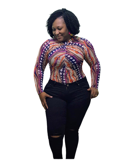 Abstract Mesh Bodysuit - Plus Size