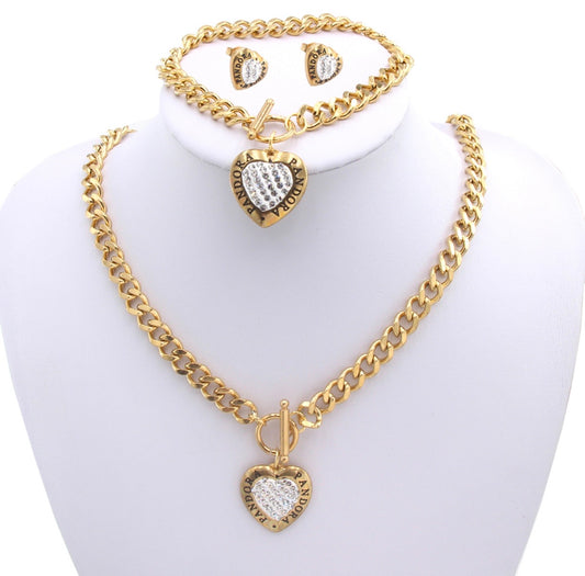 Pandora Rhinestone Necklace Hand Band and Earring Set