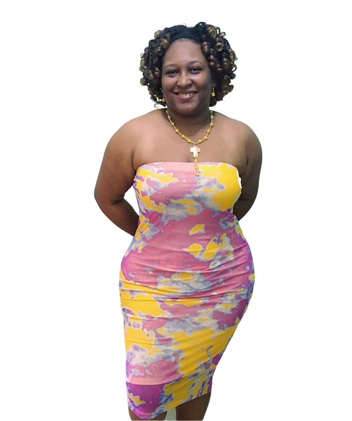 Mesh Tube Dress - Pink & Yellow Plus Size