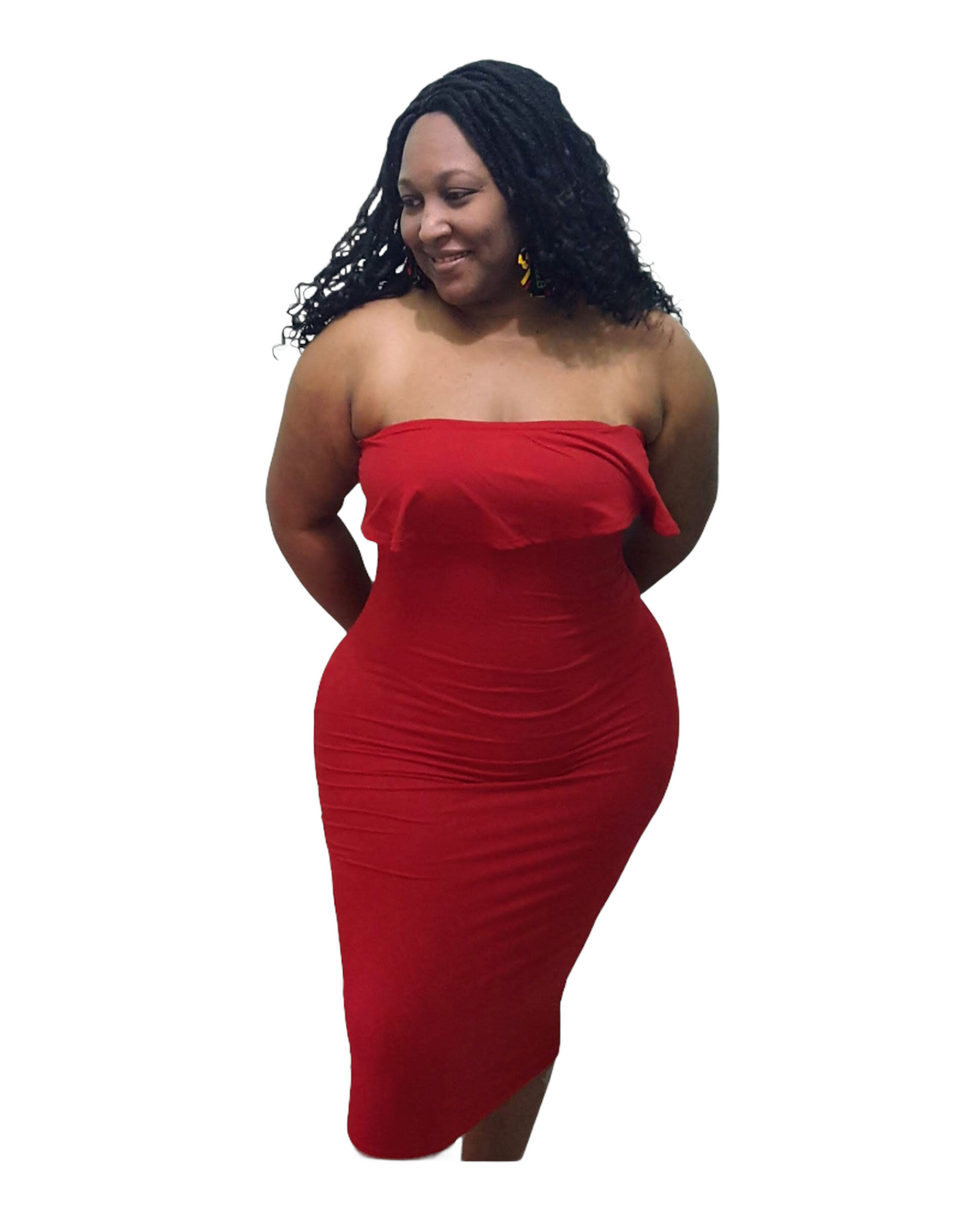 Ruffle Bodycon Dress - Red Regular Size
