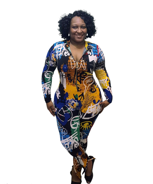 Graffiti Diva Jumpsuit with Mask - Plus Size