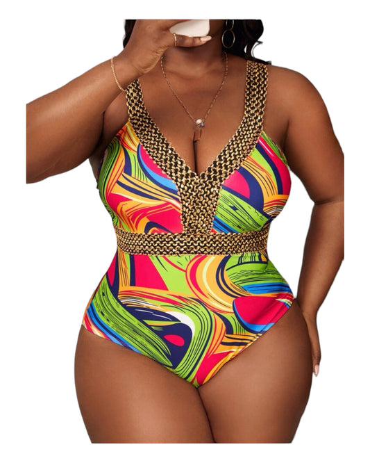 Beach Baddie One Piece Bikini- Multi Plus Size