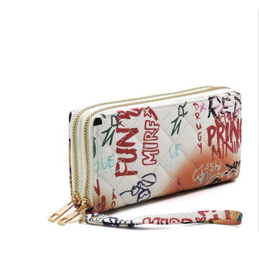 Multi Graffiti Wallet Wristlet - White