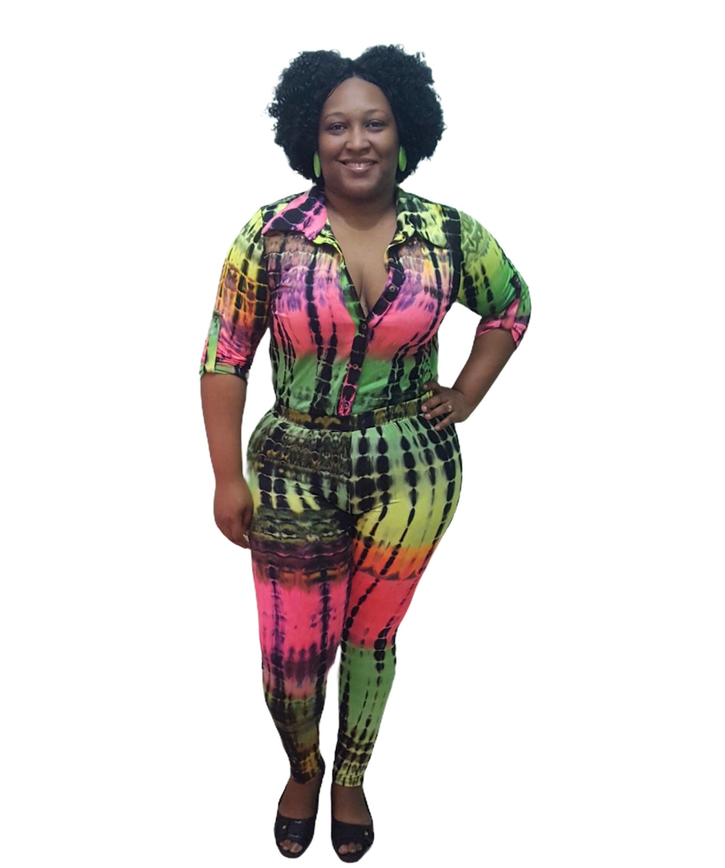 Tie Dye Fever Outfit - Green, Pink and Black Plus Size