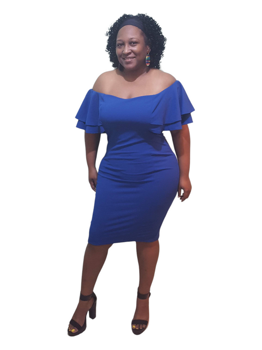 Ruffle Me Blue Midi Dress - Plus Size