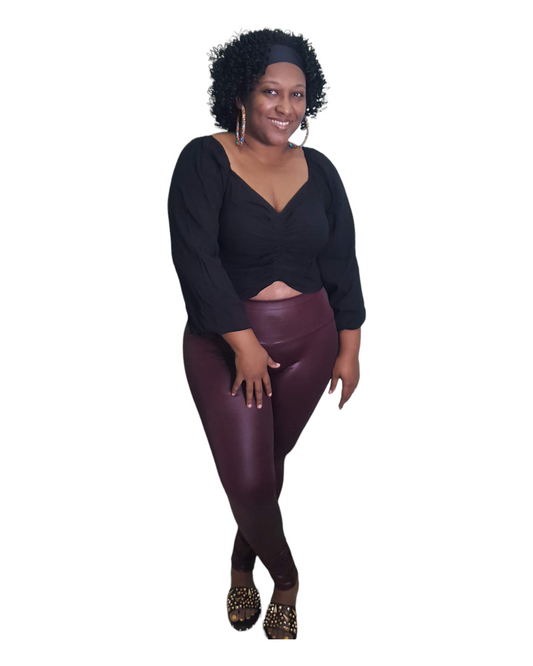 Double Look Leather Leggings - Burgundy Plus Size Pant