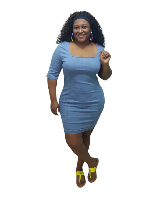 Boxy Denim Dress - Medium Blue Plus Size