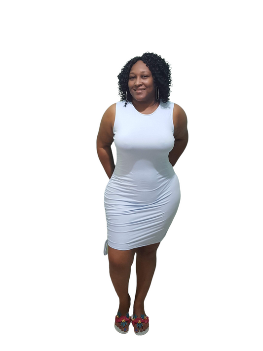 Back Out Ruched Dress - Blue Plus Size