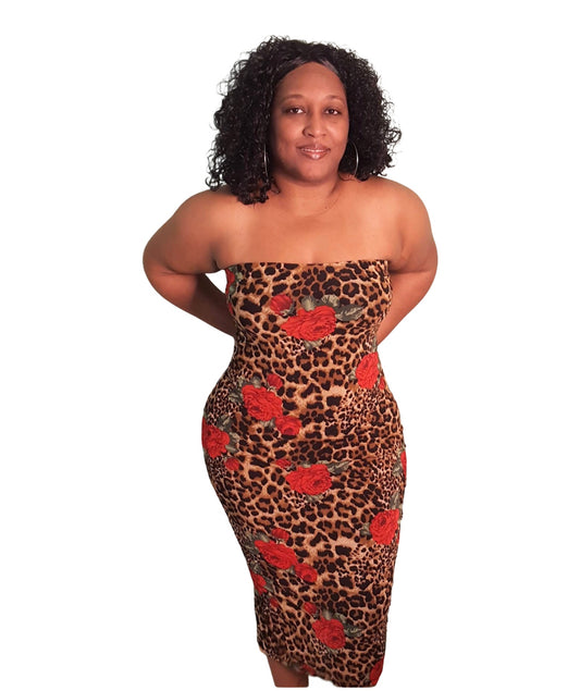 Rose Jungle Tube Dress - Plus Size