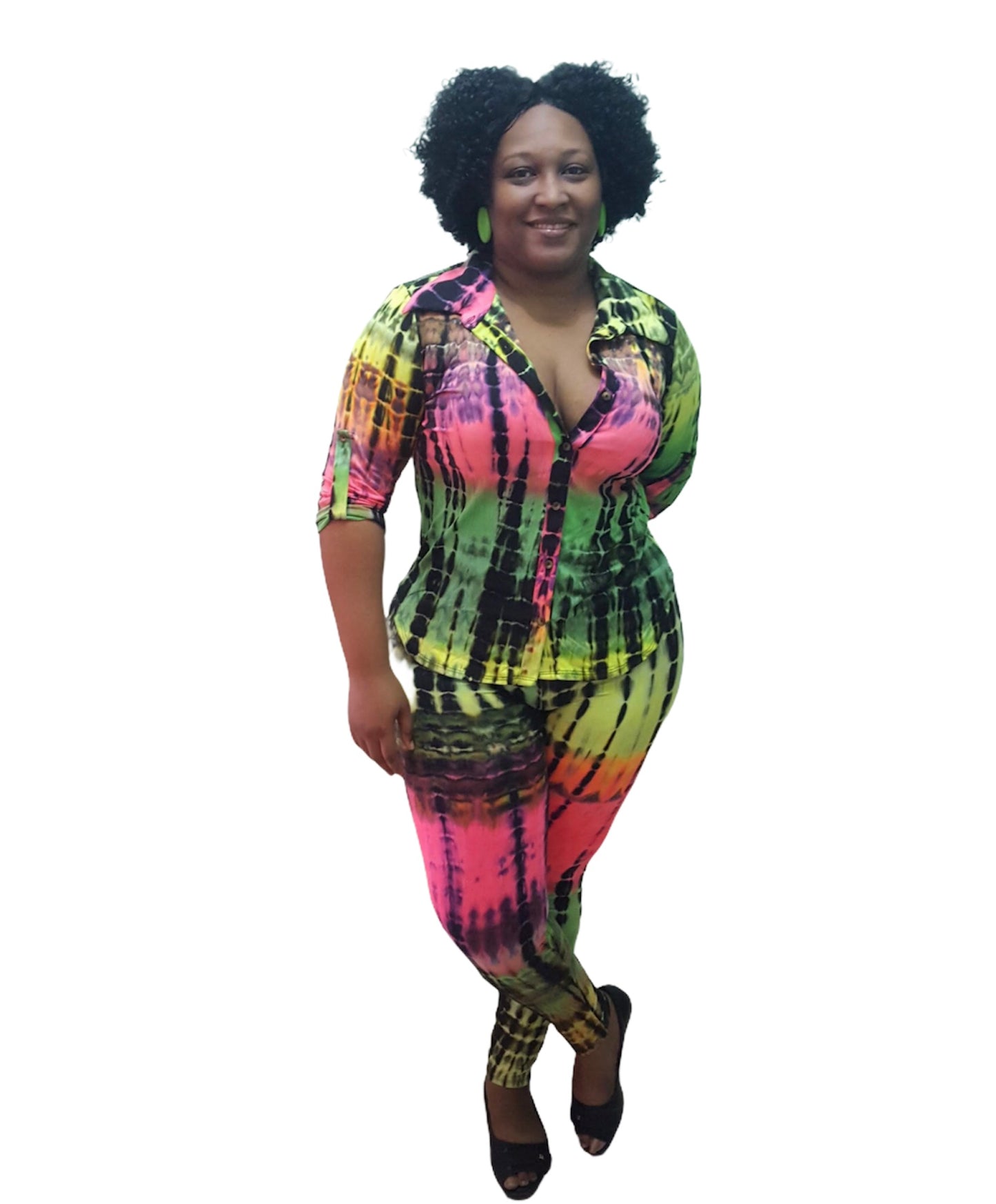 Tie Dye Fever Outfit - Green, Pink and Black Plus Size