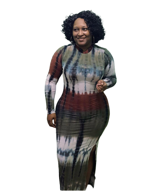 Vibing Tie Dye Maxi Dress - Olive Regular Size