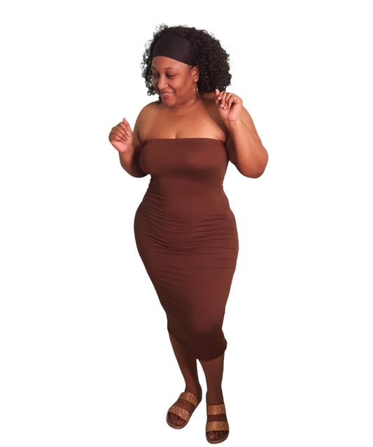 Summer Essential Tube Dress - Brown Plus Size