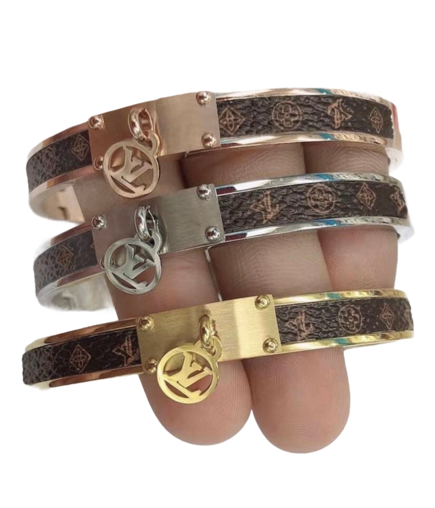 Lv Leather Design Stainless Steel Bangle