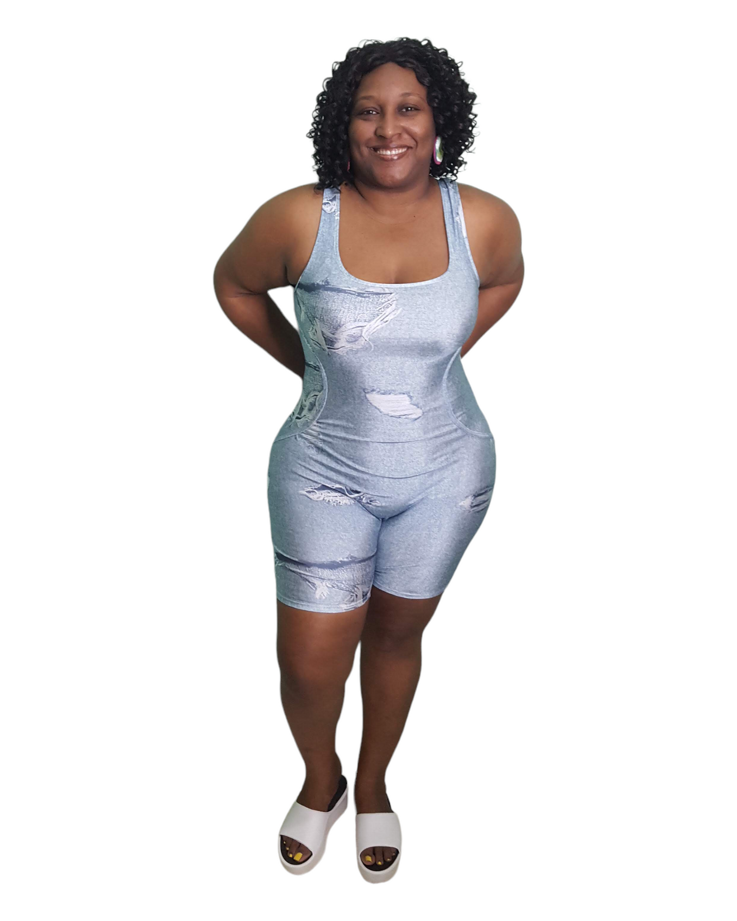 Curvy Diva Romper - Denim Print Plus Size