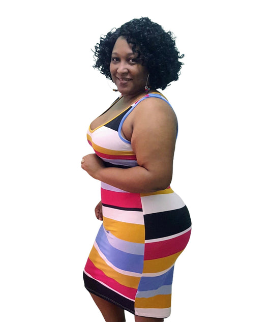 Ms Baddie Stripe Dress - Mustard Plus Size