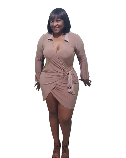 Forever His Wrap Dress - Tan Plus Size