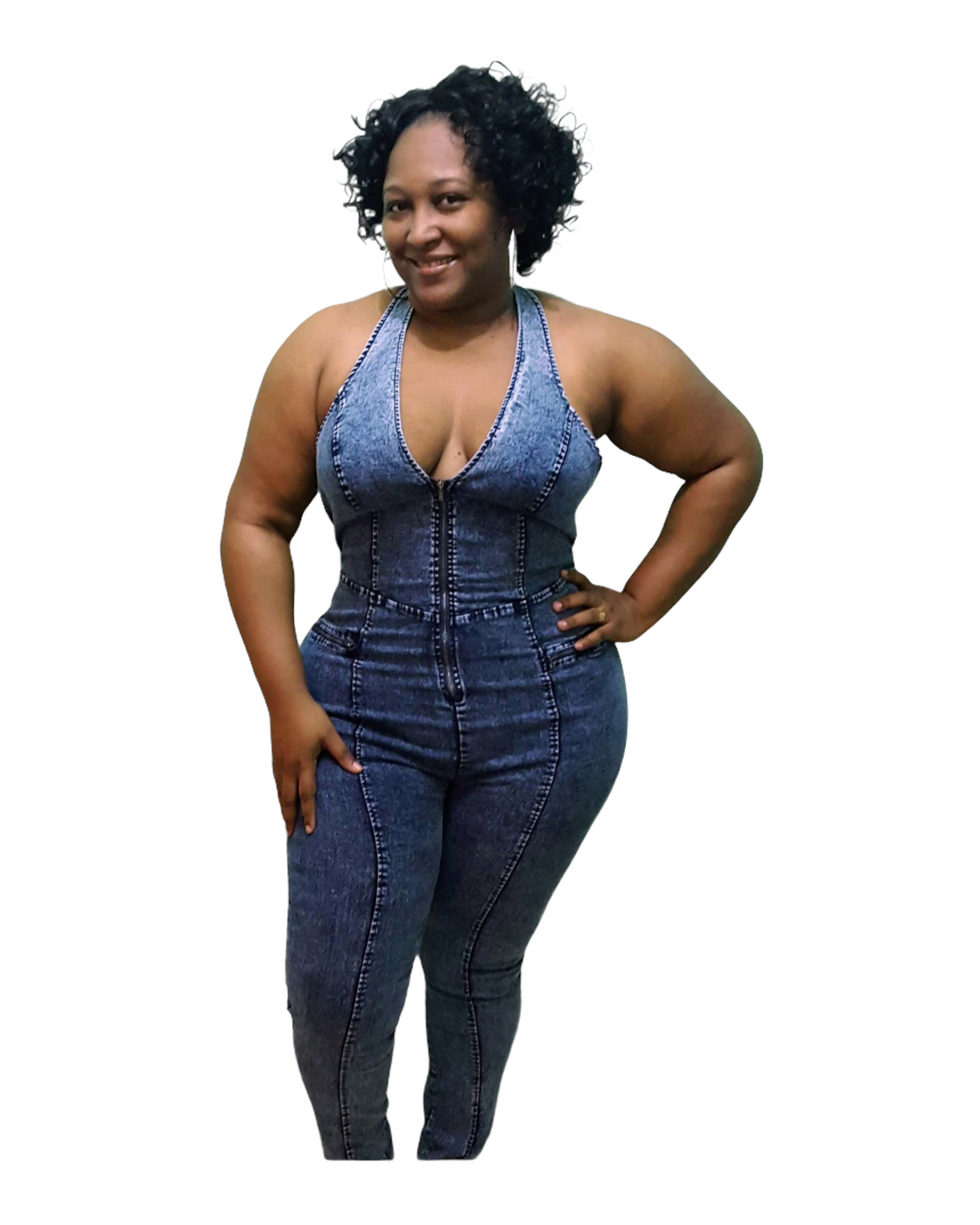 Denim Halter Jumpsuit - Plus Size