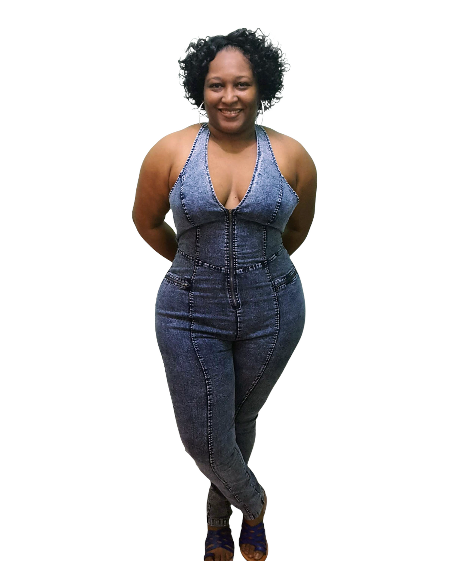 Denim Halter Jumpsuit - Plus Size