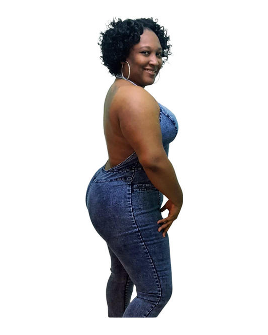 Denim Halter Jumpsuit - Plus Size