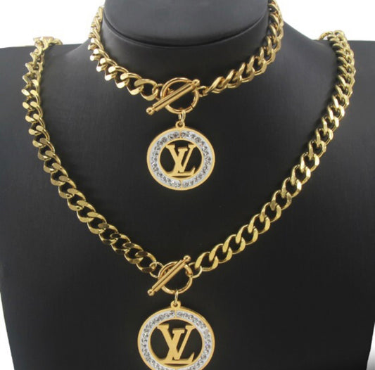 LV Rhinestone Necklace and Hand Band